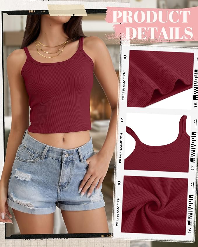 Ficerd 3 Pack Women's Tank Tops 95% Cotton Spaghetti Strap Ribbed Crop Camisole Slim Fitted Basic Summer Sleeveless Layer - Image 4