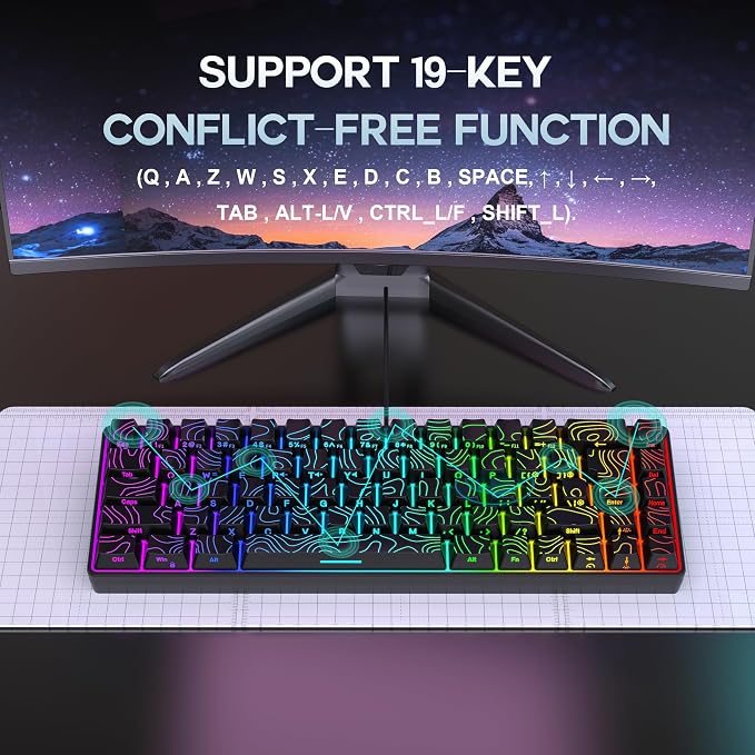 Snpurdiri 65% Wired Small Gaming Keyboard RGB 68-Key (Black) | Mini Gaming Keyboard Backlit Ultra-Compact , for PC/Mac Gamer, Typist, Travel, Easy to Carry on Business Trip - Image 6