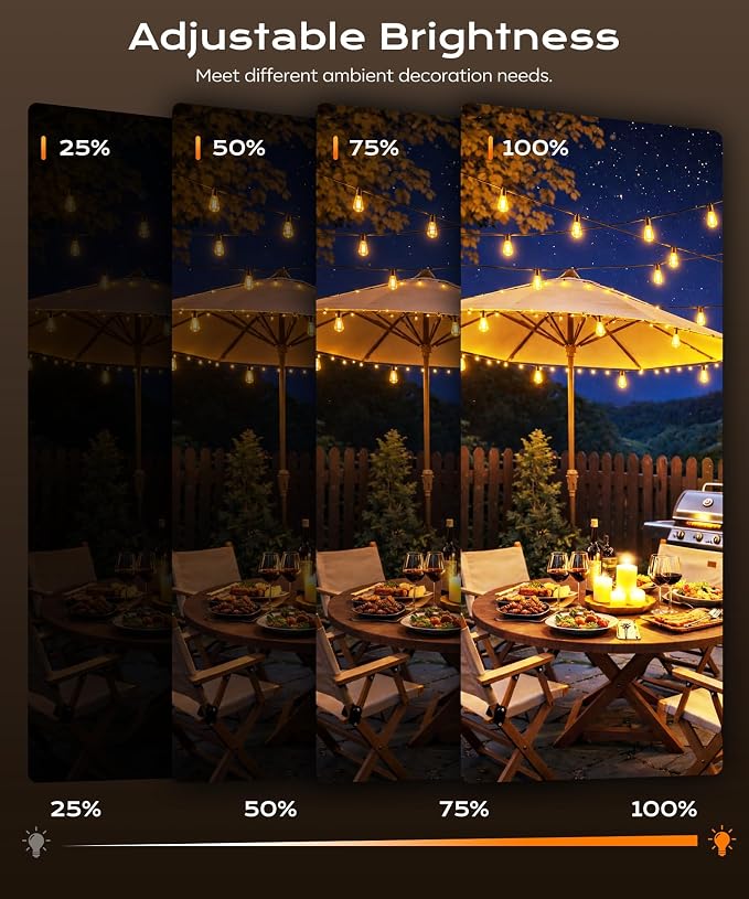 Outdoor String Lights, 50FT Patio Lights for Outside, Smart App & Remote Control with Timer, Dimmable with 4 Scene Modes, Warm White Waterproof LED Bulbs for Garden, Yard and Backyard Decor - Image 5