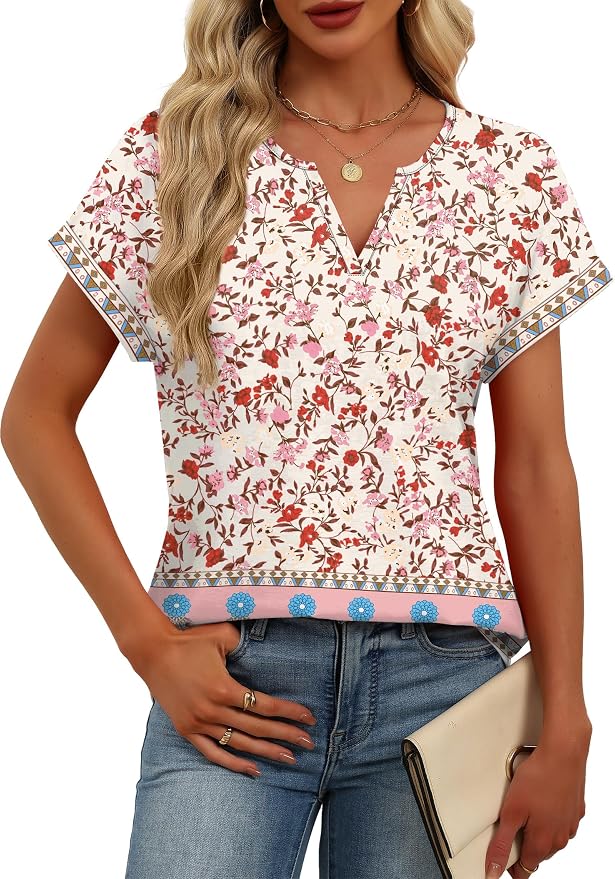 Womens Tops Dressy Casual V Neck Rolled Sleeve T Shirts Fashion Clothing Business Casual Outfits Beach Vacation Clothes - Image 4