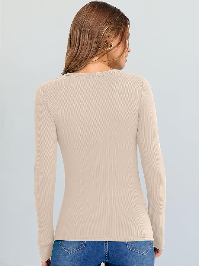 ANRABESS Long Sleeve V Neck Shirts for Women | Soft Comfy Ribbed Knit Fitted Tshirts, Casual Going Out Tops, 2026 Trendy Basic, Fall Winter Underscrub Layering Clothes - Image 5