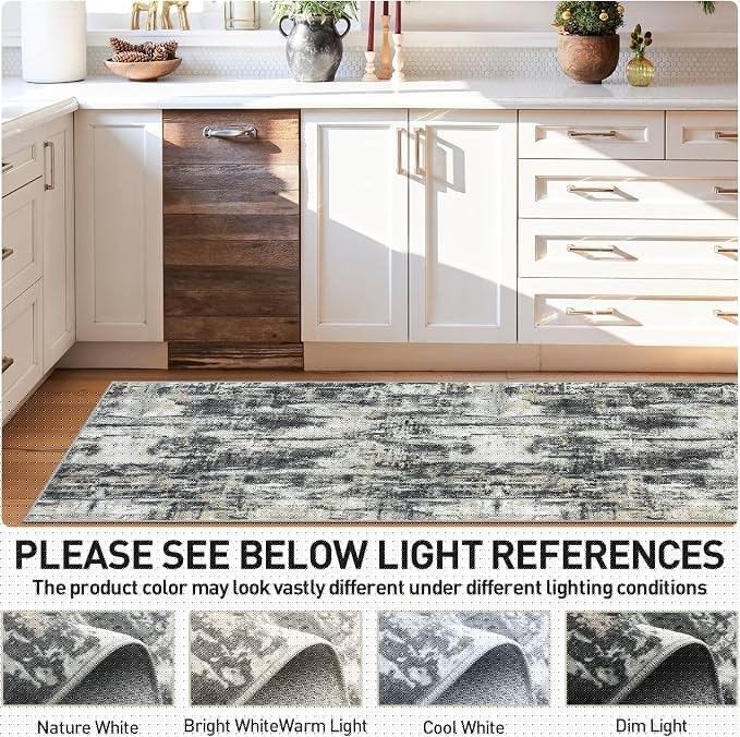 2'6''x8' Runner Rugs Washable Rug: Modern Abstract Hallway Runner Rug Indoor Soft Low Pile Thin Carpet Anti-Skid Non-Shedding Carpets for Kitchen, Entryway, Laundry, Bedroom - Black Grey Gold - Image 7