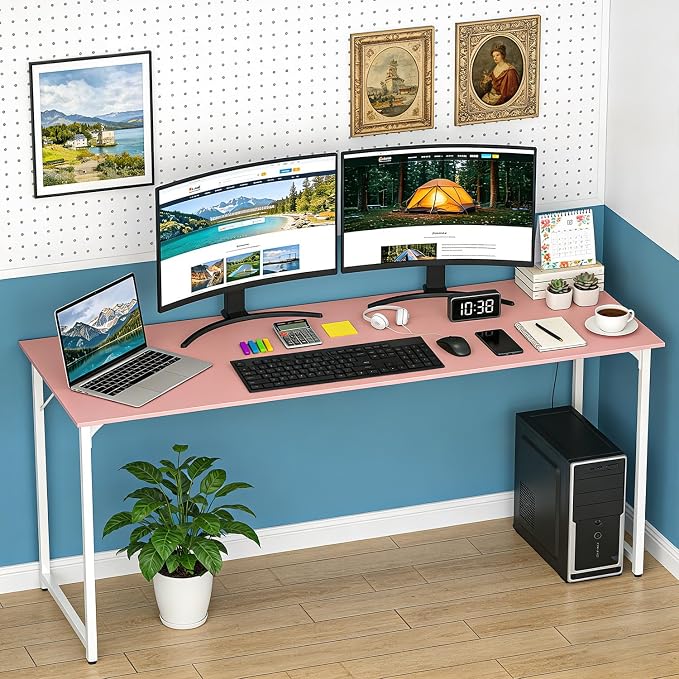 BestOffice Computer Desk,Home Office Desk, Modern Simple Style for Home Office Study Writing (Pink, 63 Inch) - Image 2