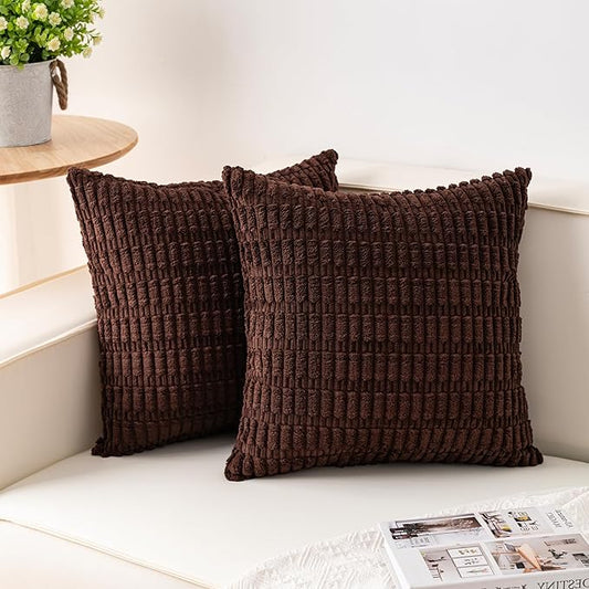 Aegero Pack of 2 Corduroy Decorative Throw Pillow Covers 26x26 InchSoft Striped Pillow Covers Modern Farmhouse Home Decor for Sofa Living Room Couch Bed（Dark Brown） by Unknown