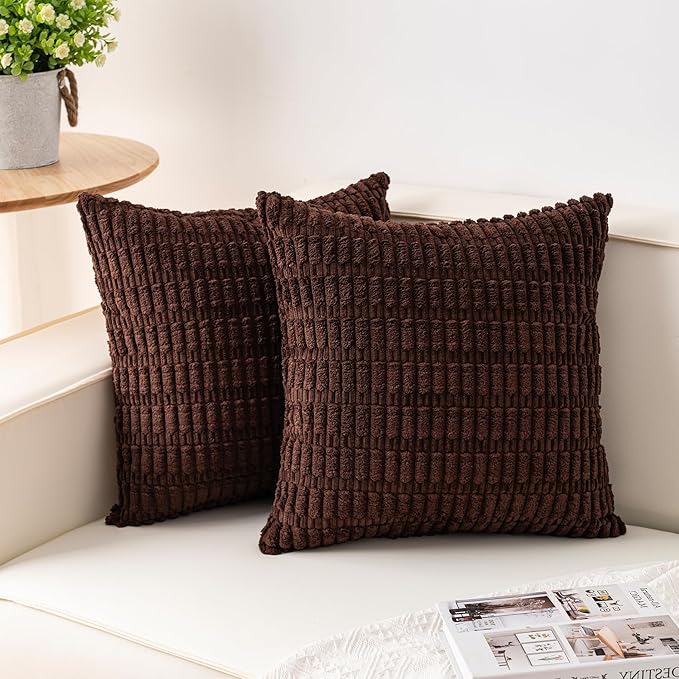 Aegero Pack of 2 Corduroy Decorative Throw Pillow Covers 24x24 InchSoft Striped Pillow Covers Modern Farmhouse Home Decor for Sofa Living Room Couch Bed（Dark Brown） by Unknown