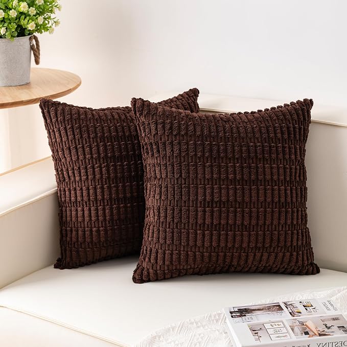 Aegero Pack of 2 Corduroy Decorative Throw Pillow Covers 20x20 InchSoft Boho Striped Pillow Covers Modern Farmhouse Home Decor for Sofa Living Room Couch Bed（Dark Brown） by Unknown