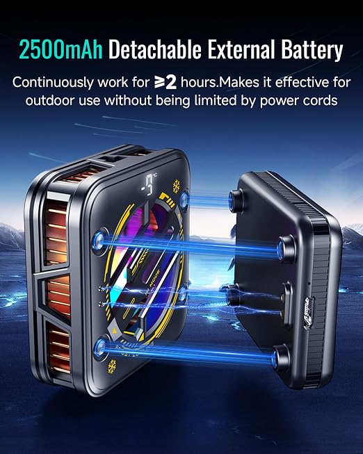 Magnetic Phone Cooler with 2500mAh Detachable Battery, Low to 15.8°F Radiator Wireless Fan with AI Temp Control & RGB, Compatible with iPhone 16/15/14/13/12 Series, Samsung, and Most Smartphones - Image 3