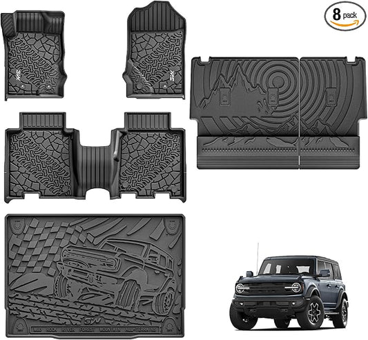 3W Ford Bronco Floor Mats & Cargo Liner & Back Seat Cover Custom Fit for 2021-2025 2026 Bronco 4 Door All Weather Custom Fit Ford Bronco Accessories (Not for Sport & Rubberized Floor) by 3W
