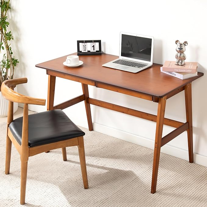 Nnewvante 46" Bamboo Writing Desk with Drawers for Home Office, Brown | Work Study Laptop Table, Computer Desk with Storage for Bedroom, Modern Simple Style by Nnewvante