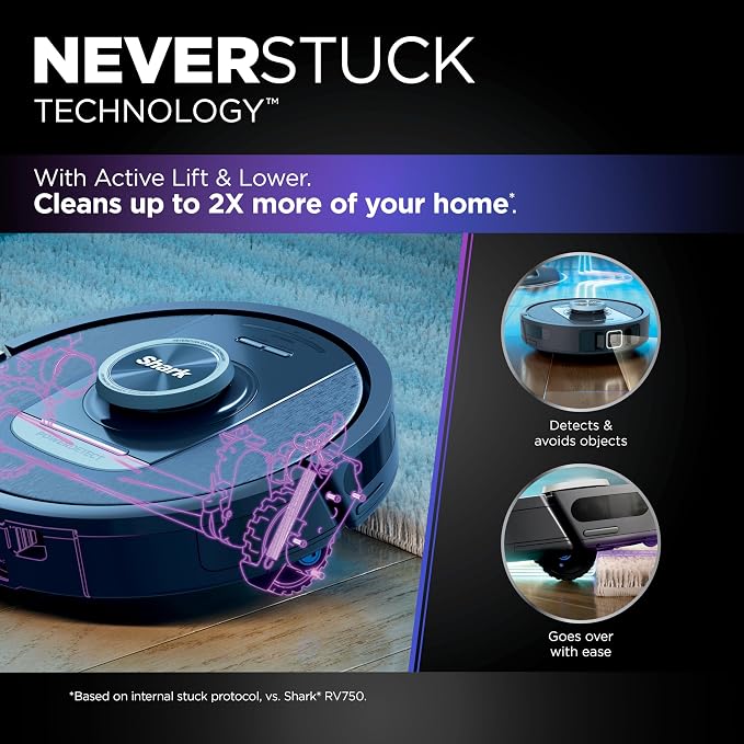 Shark PowerDetect Self-Empty Robot Vacuum with NeverStuck Technology, Auto Deep-Clean Carpets & Hardfloors, XL 60 Day Capacity HEPA Bagless Base Neutralizes Odors, for Pet Hair, Black (AV2820AE) - Image 10