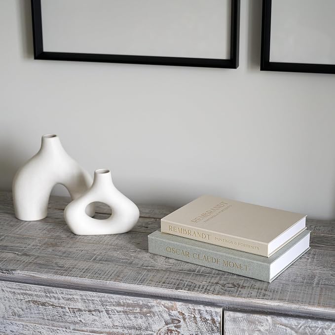 ZICOTO Set of 2 Beautiful Decorative Linen Books - Aesthetic Faux/Fake Books for Modern Home Decoration on Coffee Table, Bookshelf or Mantel - Stylish Keepsake Box and Photo Storage Solution - Image 2