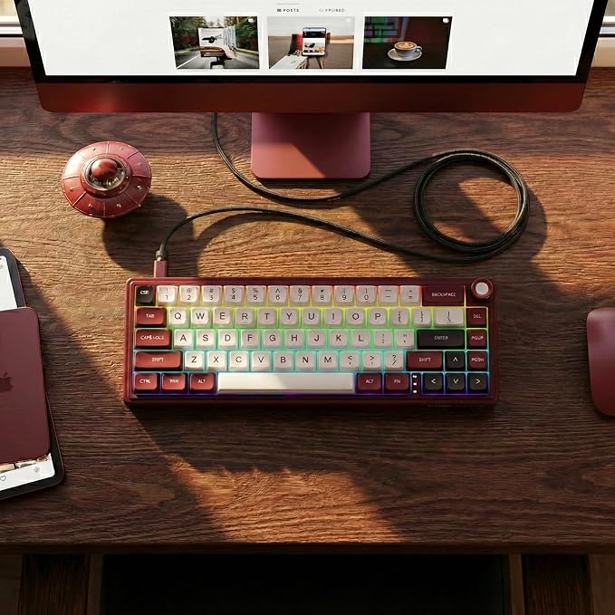 RK ROYAL KLUDGE R65 Wired Mechanical Keyboard with Volume Knob, 60% Percent RGB Backlit Gaming Keyboard Gasket Mount with PBT Keycaps, MDA Profile, QMK/VIA, 66 Keys Hot Swappable Light Switch, Red - Image 9