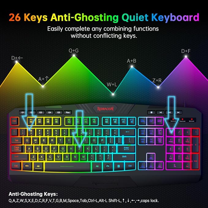 Redragon S101-3 Wired RGB Backlit Gaming Keyboard and Mouse Combo, Programmable Keyboard and Mouse (800-7200DPI), Gaming Headset Mouse Pad Combo All in 1 PC Gamer Bundle for Windows PC (Black) - Image 3