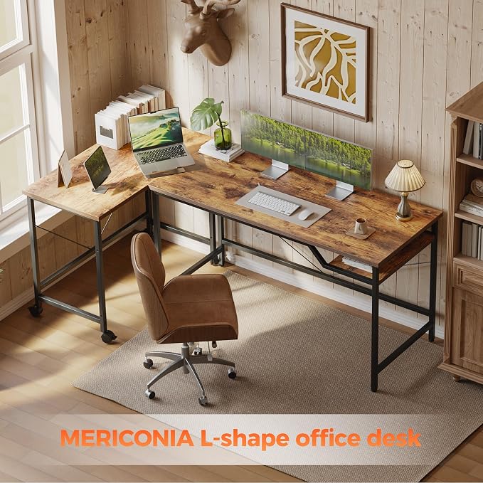 Mericonia 48 Inch Computer Desk & 32 Inch Small Rolling Desk, 2pcs | Simple Writing Table for Home Office Bedroom Work Study, Brown - Image 4