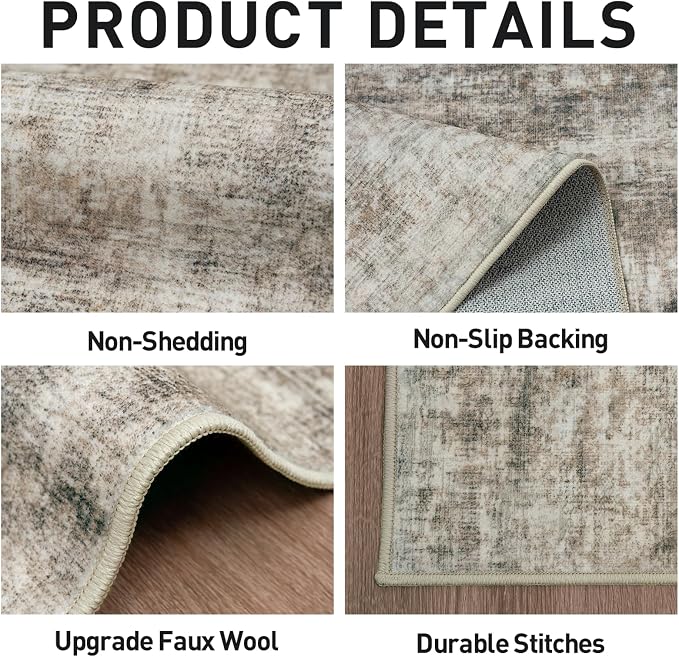 4x6 Area Rugs Washable Rug: Modern Abstract Living Room Rug Soft Anti-Skid Thin Carpet Indoor Floor Non-Shedding Carpets for Bedroom Dining Room Farmhouse Nursery Home Office Brown Black - Image 4