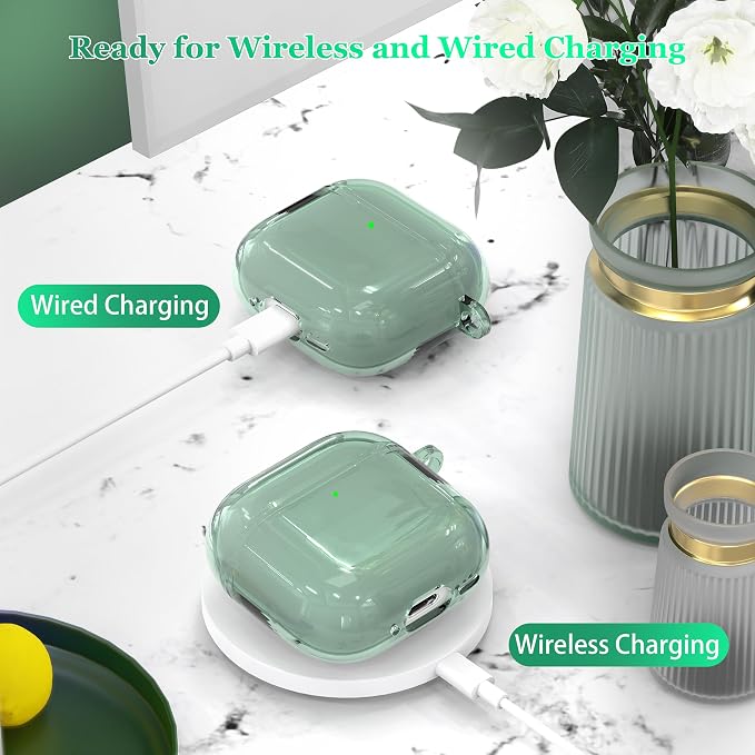 for AirPods 4th Generation Case Cover 2024, Military-Grade Shockproof, Soft TPU Highly Transparent Anti-Yellowing for AirPods 4 Case with Cleaning Kit & Cute Round Buckle, Clear Green - Image 4