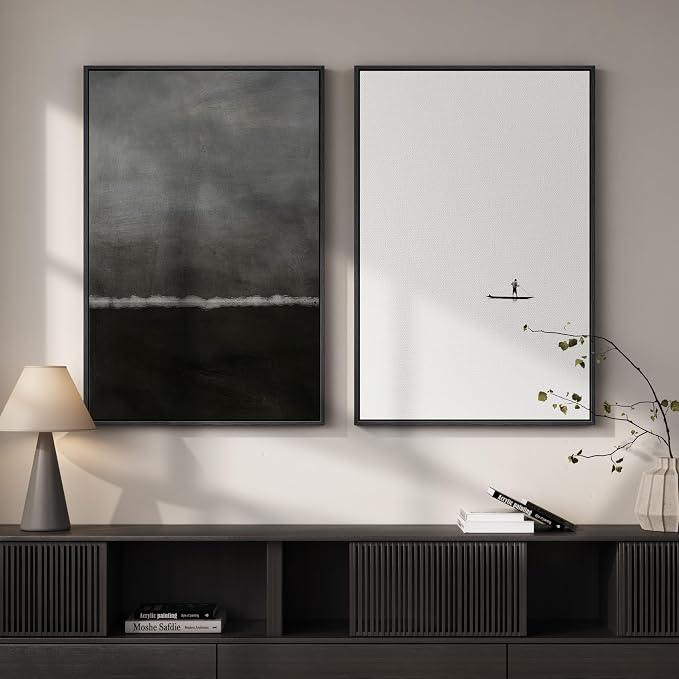 Large Framed Black and White Abstract Wall Art for Living Room, Set of 2 Modern Minimalist Canvas Prints Artwork for Walls, Seascape Pictures for Bedroom Dining Room Hallway Office Wall Decor 24x36 In by Cuspin
