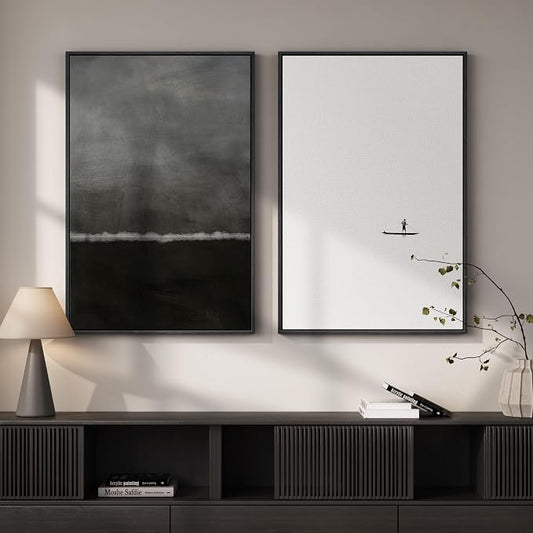 Large Framed Black and White Abstract Wall Art for Living Room, Set of 2 Modern Minimalist Canvas Prints Artwork for Walls, Seascape Pictures for Bedroom Dining Room Hallway Office Wall Decor 24x36 In by Cuspin