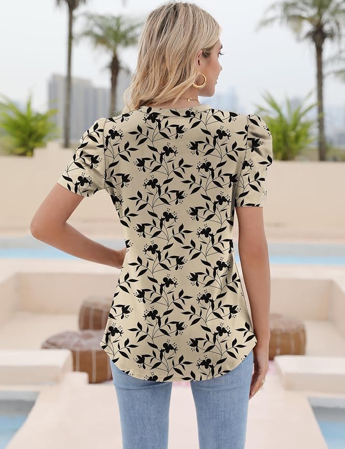 Ivicoer Puff Short Sleeve Shirt for Women Eyelet Tops Summer Crewneck Blouse Loose Fit S-XXL - Image 5