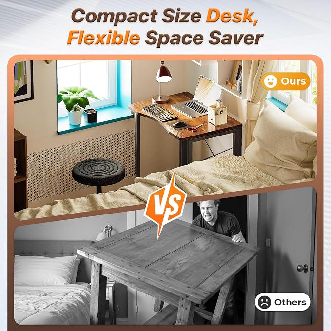 Huuger Folding Desk for Small Spaces, 31.5 Inch Foldable Computer Table, Easy Assembly, for Home Office, Study, Bedroom, Dorm, Space Saving, Small Writing Work Office Computer Desk, Rustic Brown - Image 3