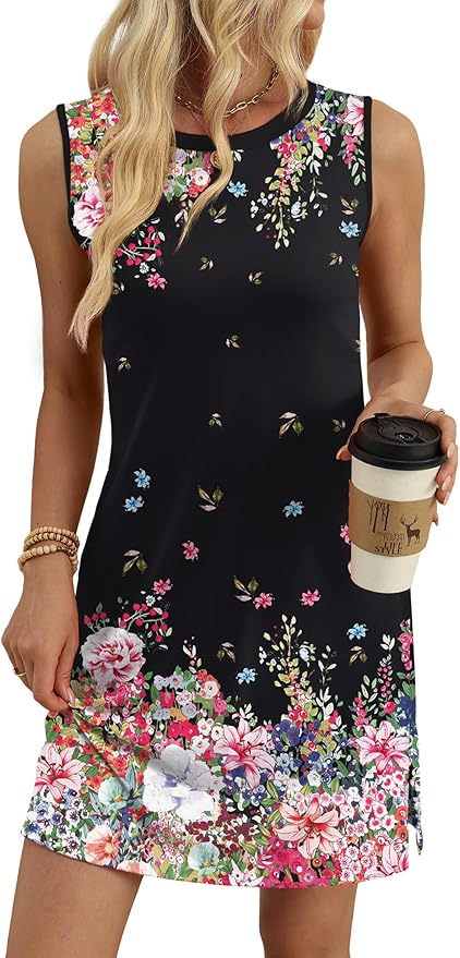 WIHOLL Casual Dresses for Women Crewneck Sleeveless Tank Dress Summer Spring Boho Vacation Clothes - Image 4