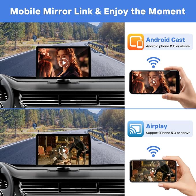 9" Wireless Apple Carplay Screen for Car with OTA Update, Backup Camera | Touchscreen Apple Carplay & Android Auto with Voice Control/GPS Navigation/Mirror Link/Bluetooth 5.0/AUX/FM - Image 8