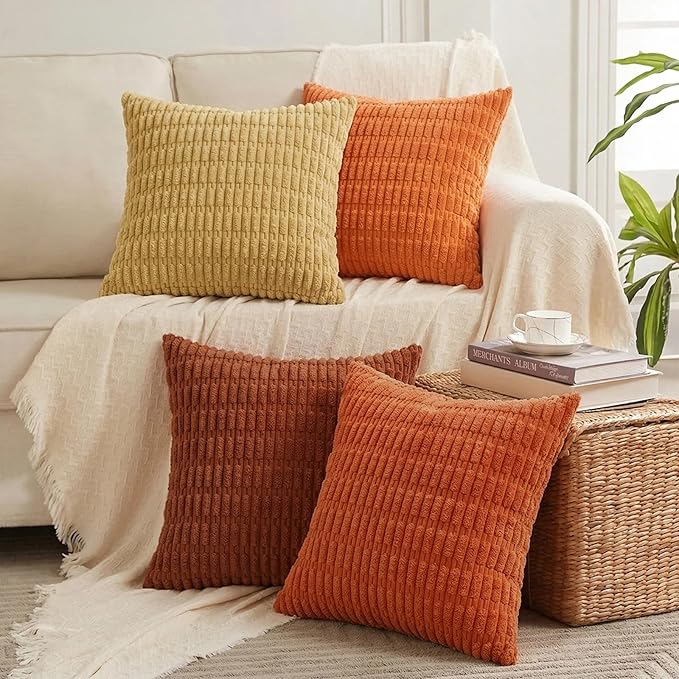 Fancy Homi 4 Packs Decorative Throw Pillow Covers for Living Room Couch Bed, Modern Farmhouse Boho Home Décor Accent Cushion Case, 12" x 12", Burnt Orange Series by Fancy+Homi