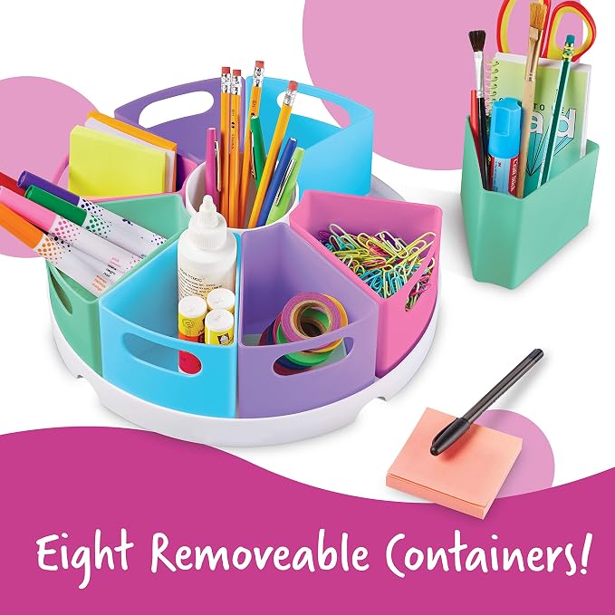 Learning Resources Create-a-Space Storage Center, Pastel | Rotating Caddy Organizer for Kids, Art Supply Organizers for Markers, Pens and Pencils, Classroom Table Caddy for Teachers - Image 6