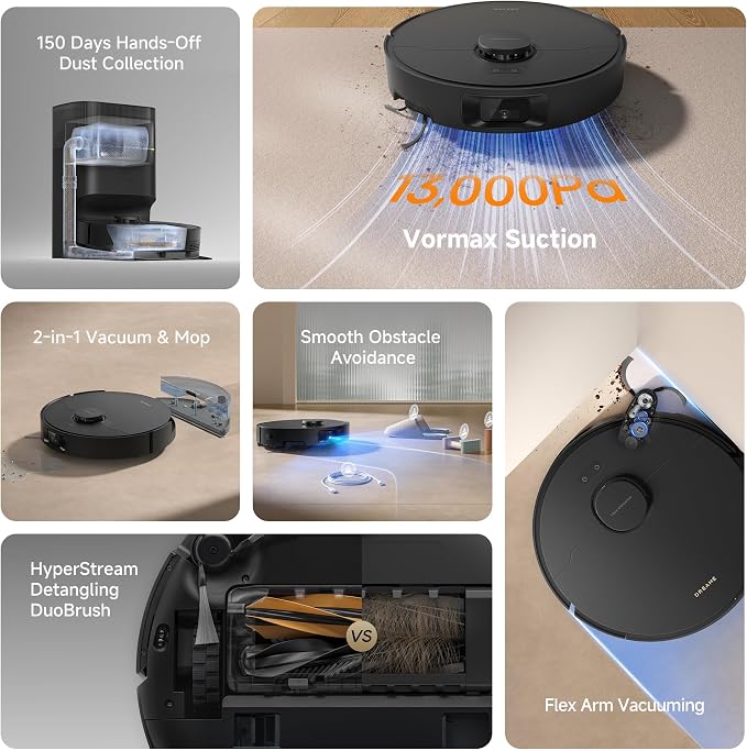 dreame D20 Pro Plus Robot Vacuum and Mop, Detangling DuoBrush for Pet Hair | 13,000Pa Suction, Corner Cleaning, 150-Day Auto-Empty with 5L Dust Bag, LDS Navigation, 5,200mAh Battery, App & Voice Control - Image 11