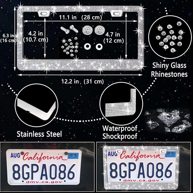NBTEPEM 27 PCs Bling Car Accessories Set for Women, Steering Wheel Covers Universal Fit 15 Inch, Bling License Plate Frame, Bling Phone Holder, Bling Car Coasters (Silver Diamond) - Image 4