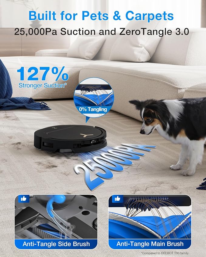 ECOVACS DEEBOT T50S PRO Omni Robot Vacuum and Mop, 25,000 Pa Suction, ZeroTangle 3.0 Anti-Tangle, TruEdge 2.0 Extendable Brush & Mop, AIVI 3D Obstacle Avoidance, Auto Mop Wash & Dry, Self-Emptying - Image 2