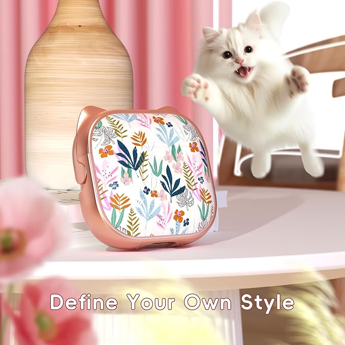 for AirPods 4 Case with Cleaning Kit, Cute Cat Ear Print Design & Cute Buckle, Inverted Phone Holder Design, Top Safe Lock Buckle Design, for Girls AirPods 4 case 2024, Rose Gold Leaves - Image 2
