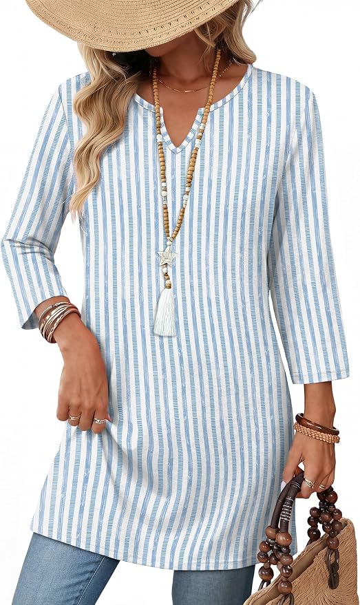 OFEEFAN Summer Boho Tops For Women 3/4 Length Sleeve Womens Tops Vacation Outfits by OFEEFAN
