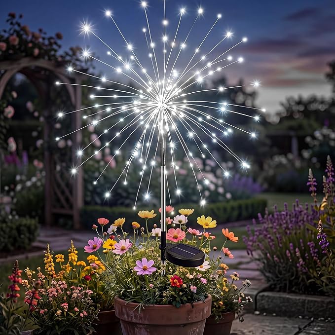 btfarm 1 Pack Solar Garden Lights Outdoor, 8 Modes Firework Lights Solar Powered, Waterproof Twinkle Fairy Light Outside for Yard Patio Pathway Pool Christmas Party Decorative, Cool White by btfarmdecorativelighting