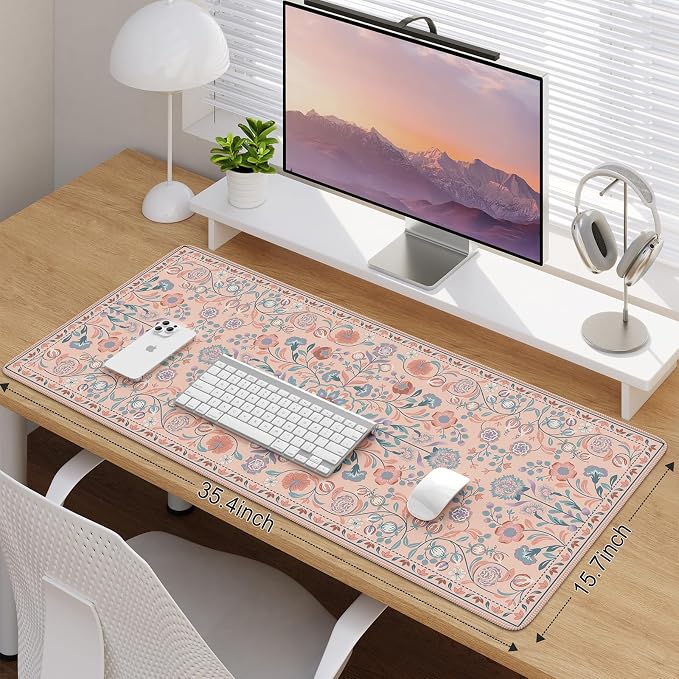 iCasso Desk Mat, Large Mouse Pad,35.4x15.7in,Peach Pink | Desk Pad Mat,Anti-Slip Big Mousepad with Stitched Edges for Work Home Offive - Image 2