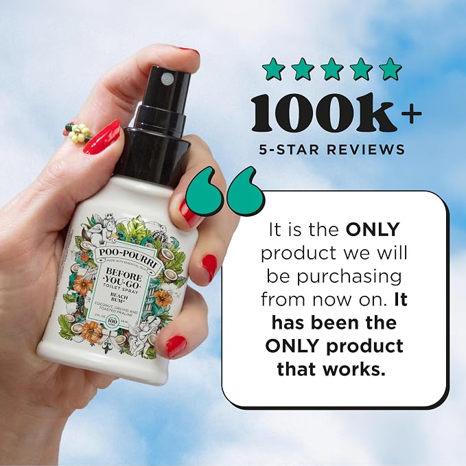 Poo-Pourri Before-You-Go Toilet Spray, Beach Bum, 2 Fl Oz, Up to 100 Uses, Bathroom Odor Deodorizer with Essential Oils for Home or Work, Travel Essentials, TSA Approved Size, Coconut, Orchid Scent - Image 3