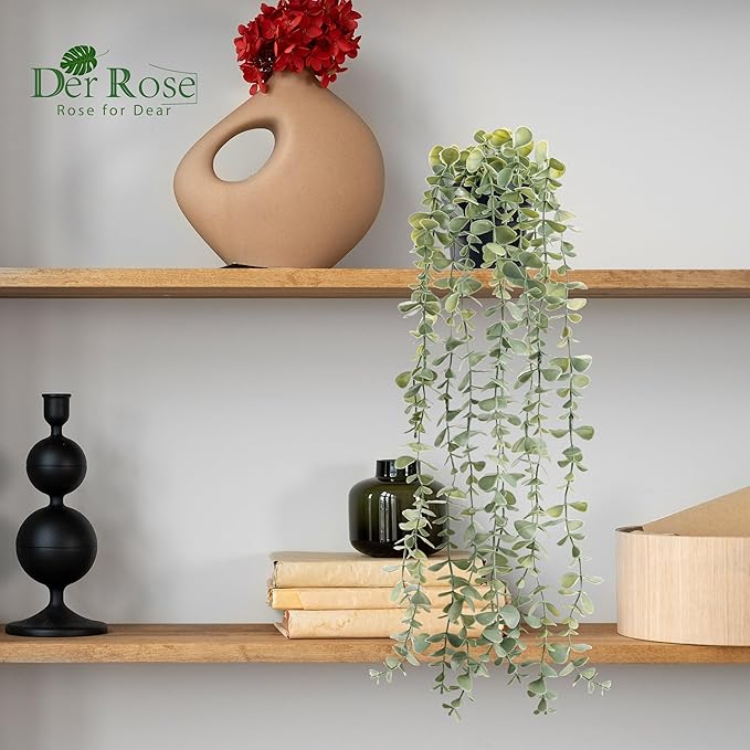 Der Rose 1Pcs Fake Plants Hanging Artificial Potted Faux Eucalyptus Plants for Modern Boho Farmhouse Bathroom Office Desk Wall Art Shelf Living Room Aesthetic Decor Indoor - Image 6