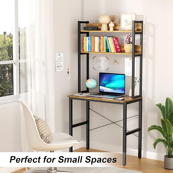 Aquzee 31 Inch Desk Hutch, Teen Desk with Shelves, Study Desks with Storage, Computer Desks for Small Spaces, Kids, Student, Space Saving, Easy Assemble, Rustic Brown - Image 6