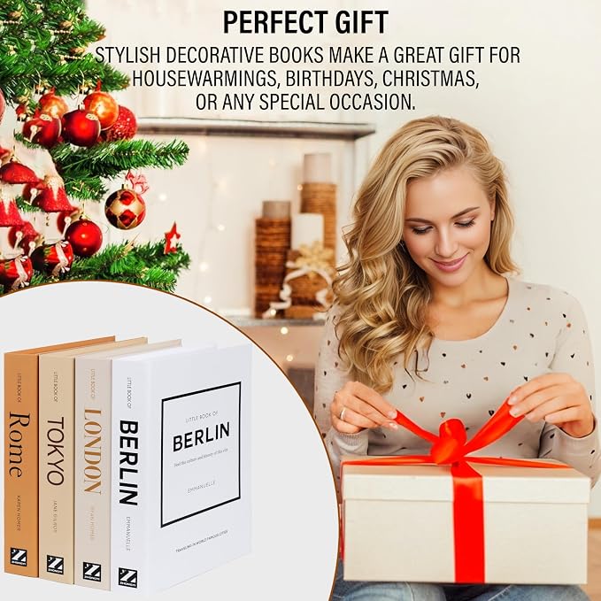 PROBENEX 4 Pcs Decorative Books | Faux Mocha Coffee Table & Shelf Decor | Warm Modern Look for Living Room, Office and Entryway - Not Real, Tool-Free 2-Min Setup - Image 8