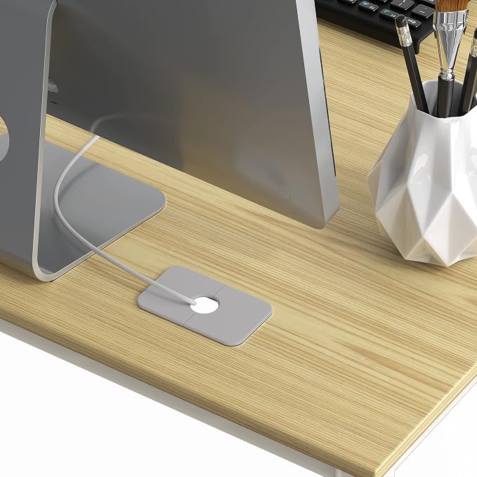 SHW Mission 55 x 60 L-Shape Home Office Computer Desk, Oak | Reversible Desktop Design - Image 7