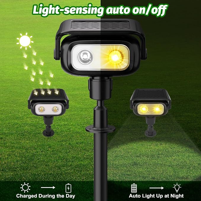 Nreonrick Solar Spot Lights 360° Adjustable Solar Lights Outdoor IP65 Waterproof with 2-in-1 Solar Powered Spotlights for Landscape Lighting for Garden (Warm) - Image 3