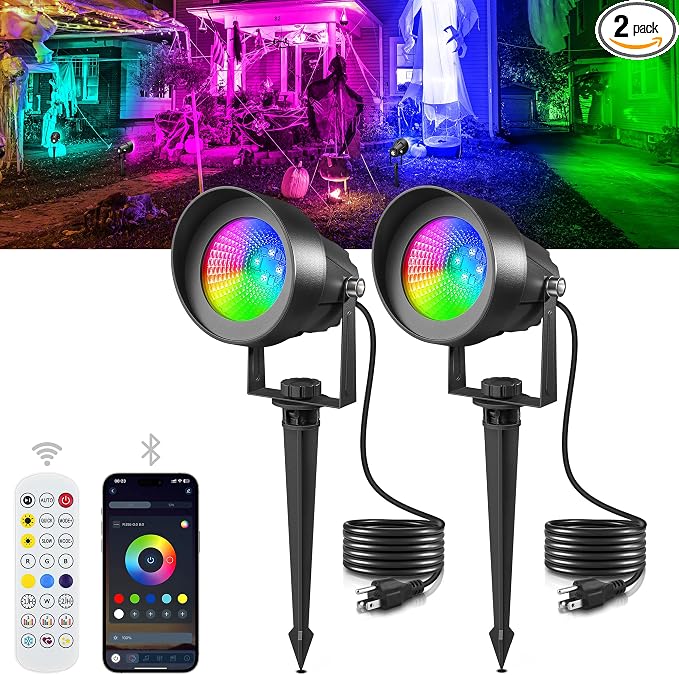 T-SUN Smart Color Changing Landscape Lights, RGBW Spotlights Outdoor with App & Remote, Music Sync, 16M Colors, Timer, Dimmable Waterproof Spot Light for Yard Garden Tree, Set of 2 by T-SUN