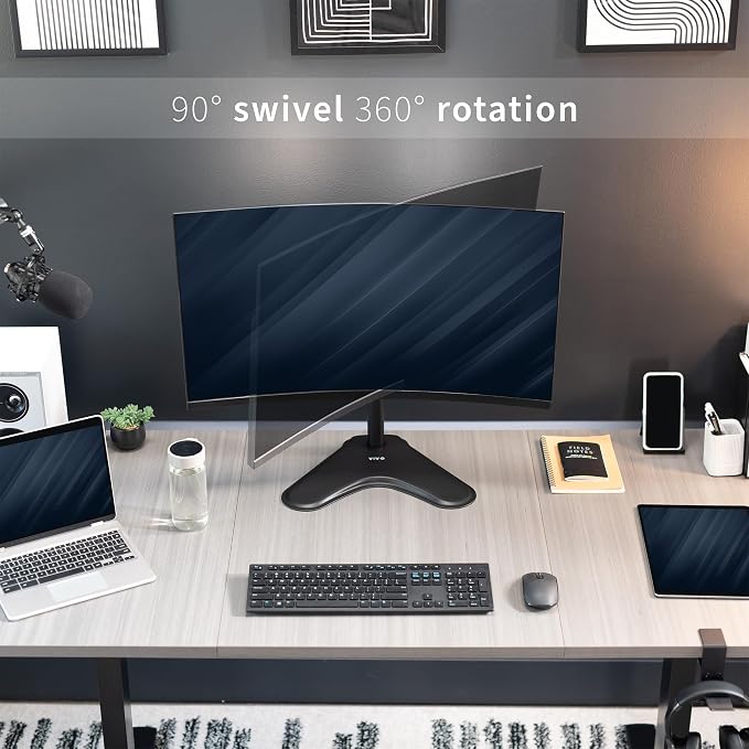 VIVO Single Monitor Desk Stand, Holds Screens up to 32 inch Regular and 38 inch Ultrawide, Freestanding VESA Steel Mount Base, Adjustable Height, Tilt, Swivel, Rotation, Black, STAND-V001H - Image 8