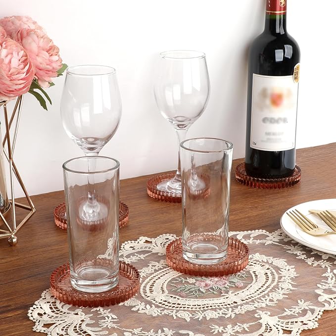 Modern Clear Coaster Set of 5- Glass Coasters for Drinks Crystal Coaster Round Cup Coasters Coffee Table Decor for Office, Kitchen, Bar, Dining Room, Living Room, Patio(Clear Red) - Image 2