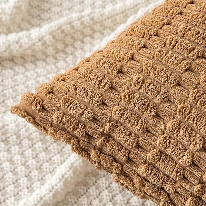 MIULEE Pack of 2 Corduroy Decorative Lumbar Throw Pillow Covers 20x12 Inch Soft Boho Striped Pillow Covers Modern Farmhouse Home Decor for Sofa Living Room Couch Bed Brown - Image 5