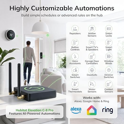 Hubitat Elevation C-8 Pro Smart Home Hub - Local Control & Automation for Smart Thermostat, Voice Assistants, Ring Cameras - Compatible with Z-Wave 800 LR, Zigbee 3.0, Matter 1.5, Bluetooth, Wi-Fi - Image 6