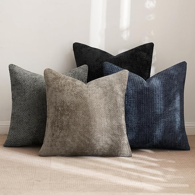 MIULEE Pack of 4 Couch Throw Pillow Covers 18x18 Inch Neutral Navy/Grey Soft Decorative Chenille Pillow Covers Farmhouse Accent Cushion Covers for Boho Home Decor Sofa Bedroom Living Room - Image 4