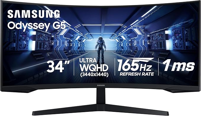 Samsung 34' Odyssey G5 Ultra-Wide Gaming Monitor with 1000R Curved Screen | 165Hz, 1ms, FreeSync Premium, Large Display, Eye Comfort, Multiple Ports, WQHD (LC34G55TWWNXZA) by Unknown