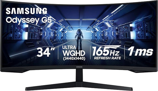Samsung 34' Odyssey G5 Ultra-Wide Gaming Monitor with 1000R Curved Screen | 165Hz, 1ms, FreeSync Premium, Large Display, Eye Comfort, Multiple Ports, WQHD (LC34G55TWWNXZA) by Unknown