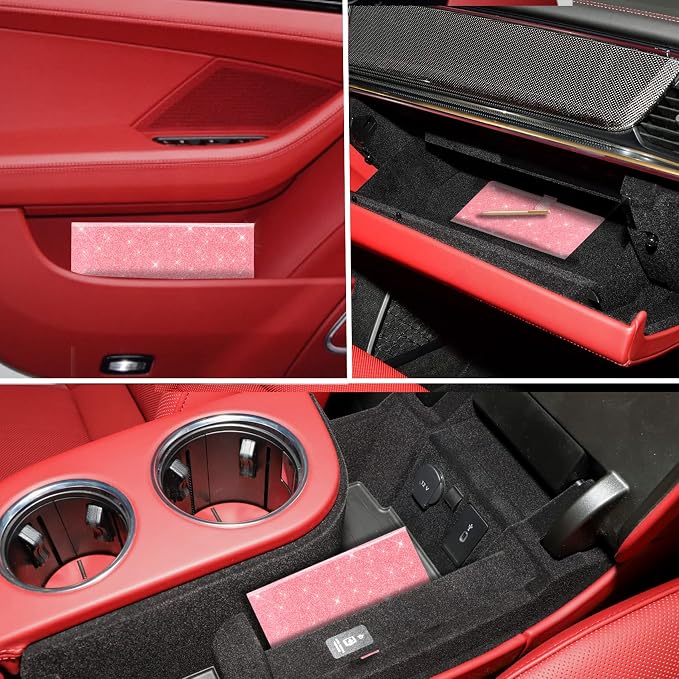 TOURSUIT Car Registration and Insurance Card Holder, Glitter Pink | Vehicle License Document Organizer, Glove Box Compartment, Interior Car Accessories, For Women Men - Image 7